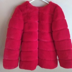 Faux fur red coat